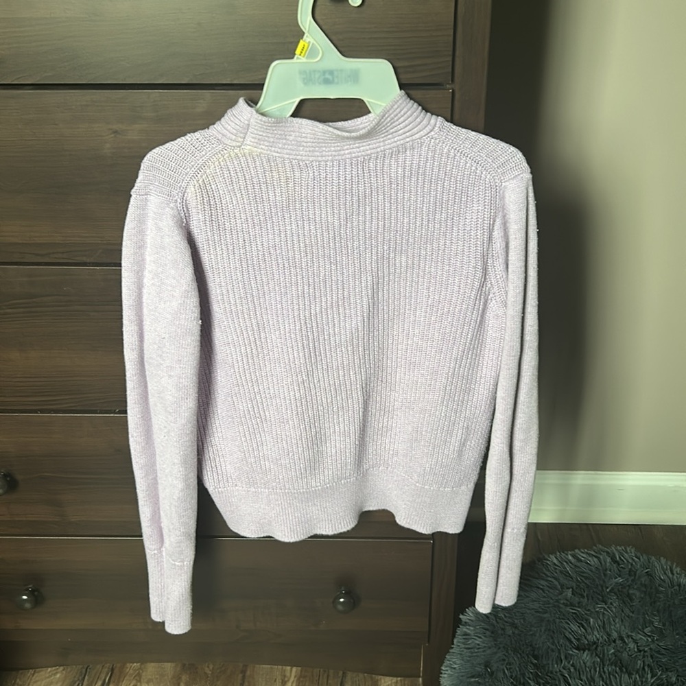 Banana Republic Women's Lavender Crop Sweater, yellow spot in the back shoulder - Picture 2 of 4